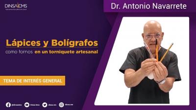 Lápices y bolígrafos como tornos en un torniquete artesanal