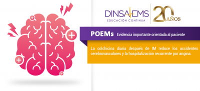 La colchicina diaria después de IM reduce los accidentes cerebrovasculares y la hospitalización recurrente por angina / POEMs